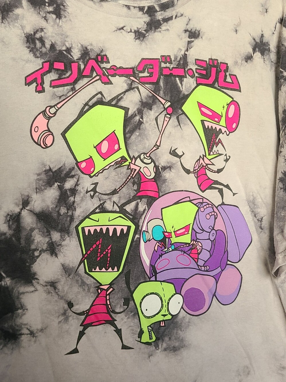 Tie-Dye Graphic Tee with Neon Invader Zim Design